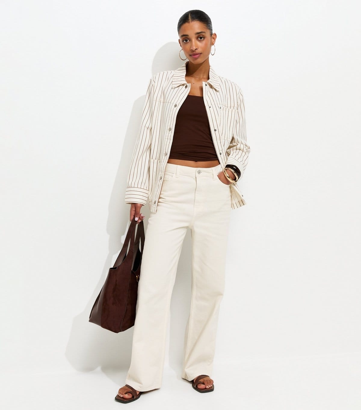 New Look Off White High Waisted Wide Leg Jeans