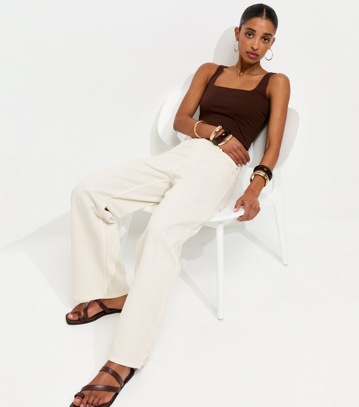 New Look Women's Off White Adalae High Waisted Wide Leg Jeans New Look - 2