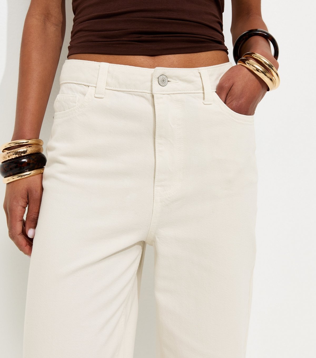 New Look Women's Off White Adalae High Waisted Wide Leg Jeans New Look - 3