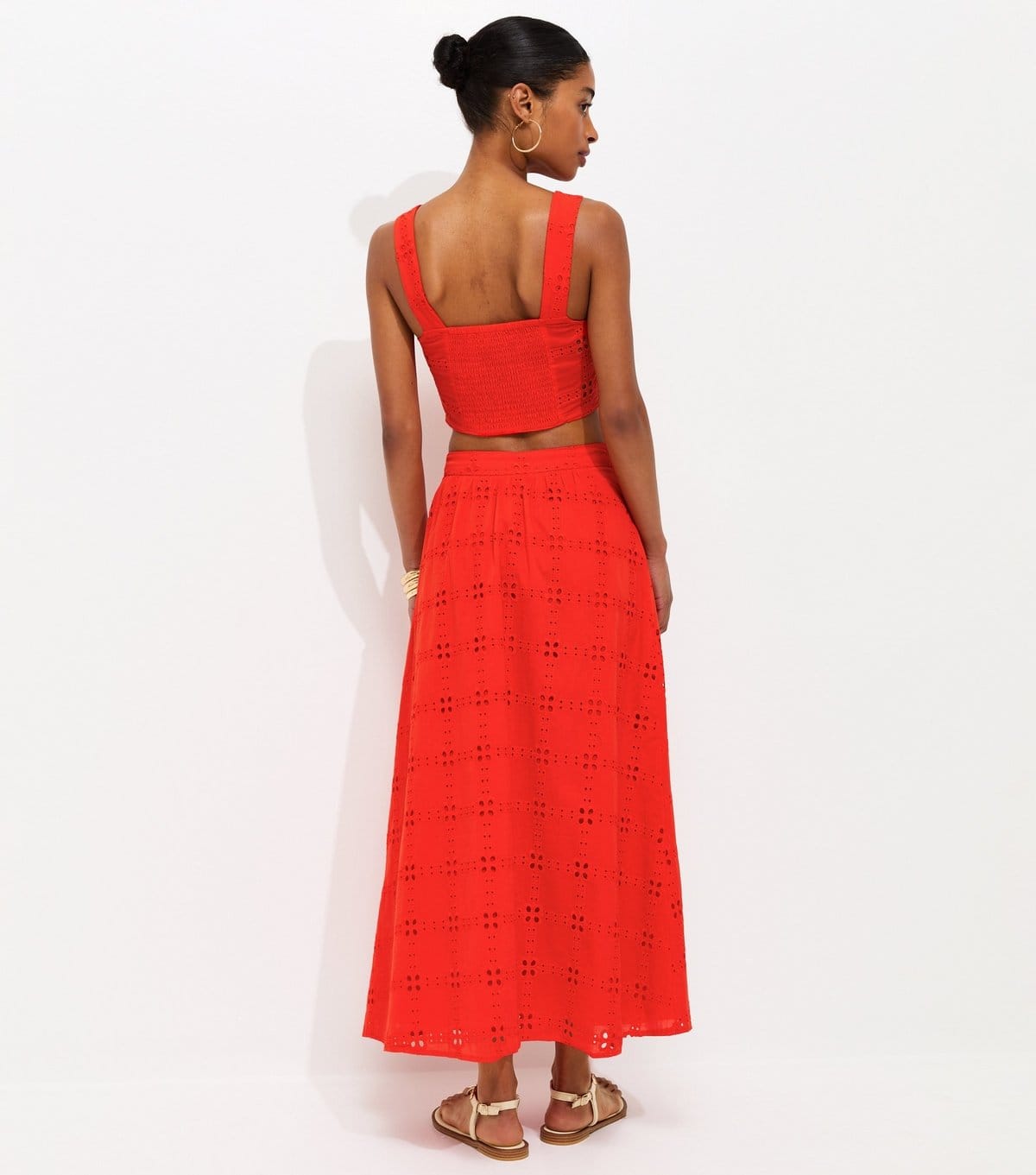 New Look Women's Bright Orange Embroidered Cut Out Maxi Skirt New Look - 4