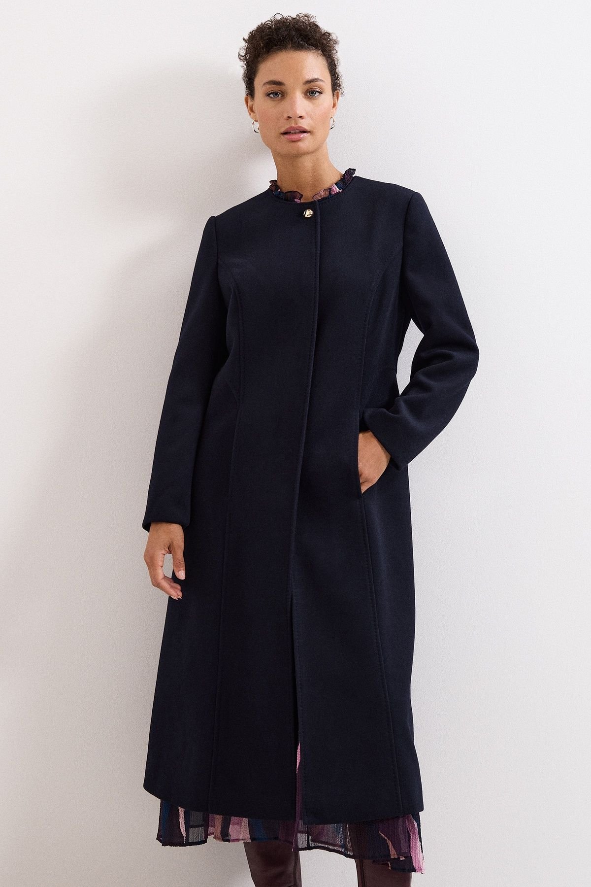 Phase Eight Phase Eight Women's Loretta Button Detail Longline Coat in Dark Navy - 1