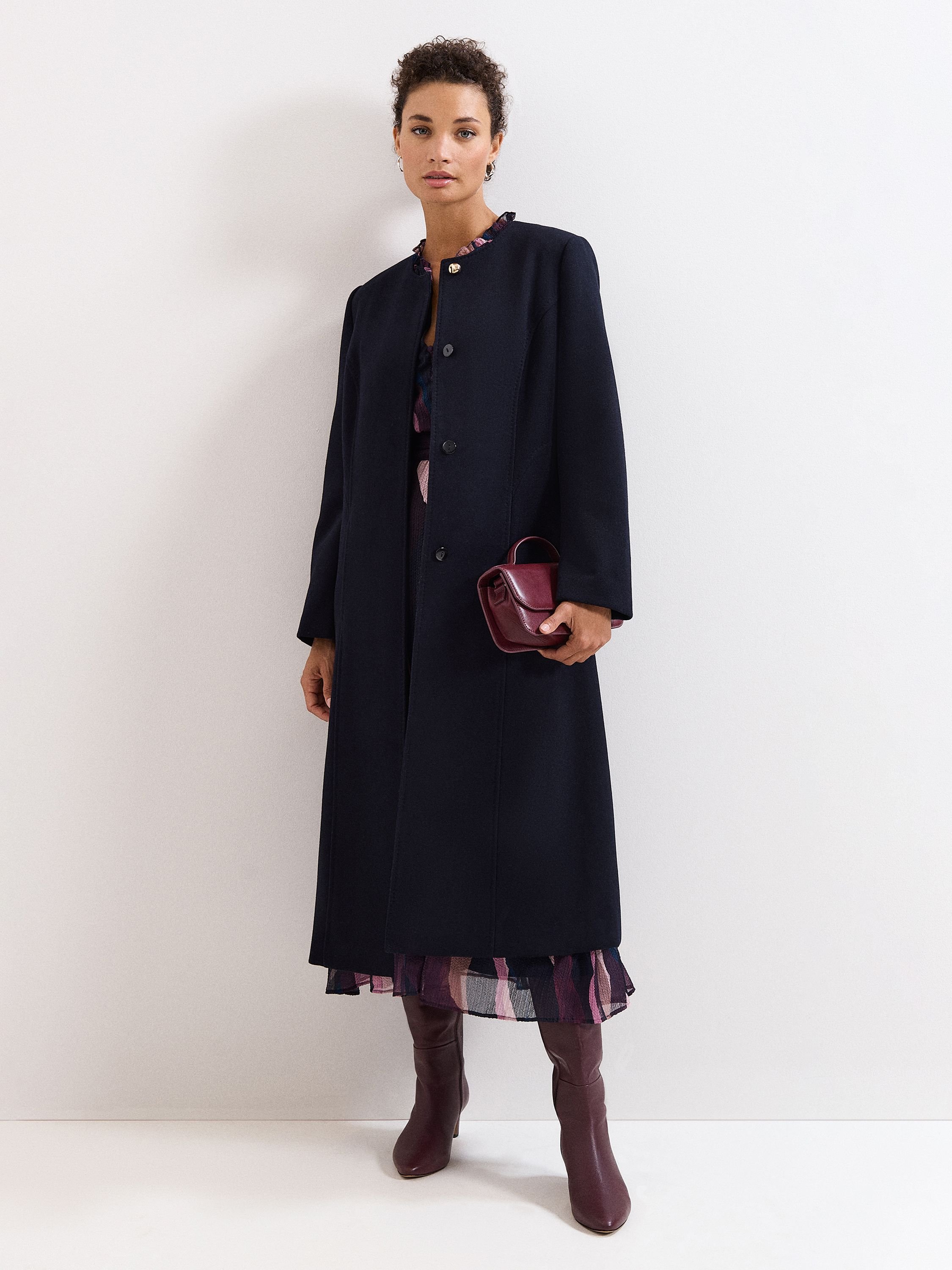 Phase Eight Phase Eight Women's Loretta Button Detail Longline Coat in Dark Navy - 2