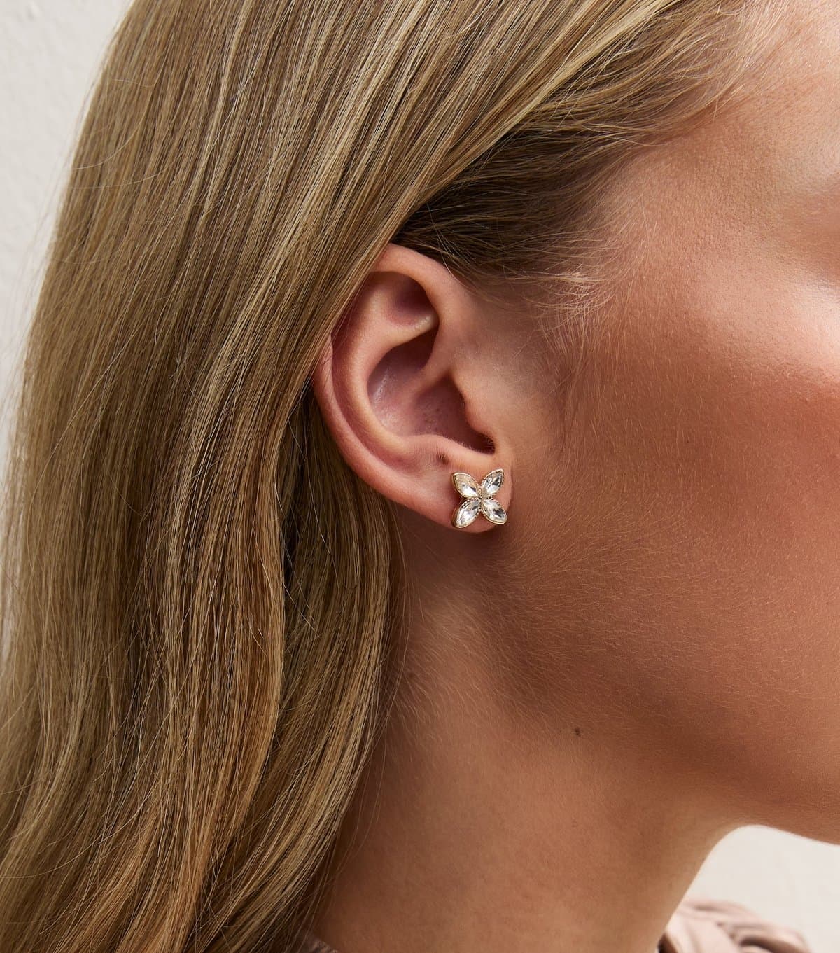 New Look Gold-Tone Diamante Gem Flower Shape Earrings New Look