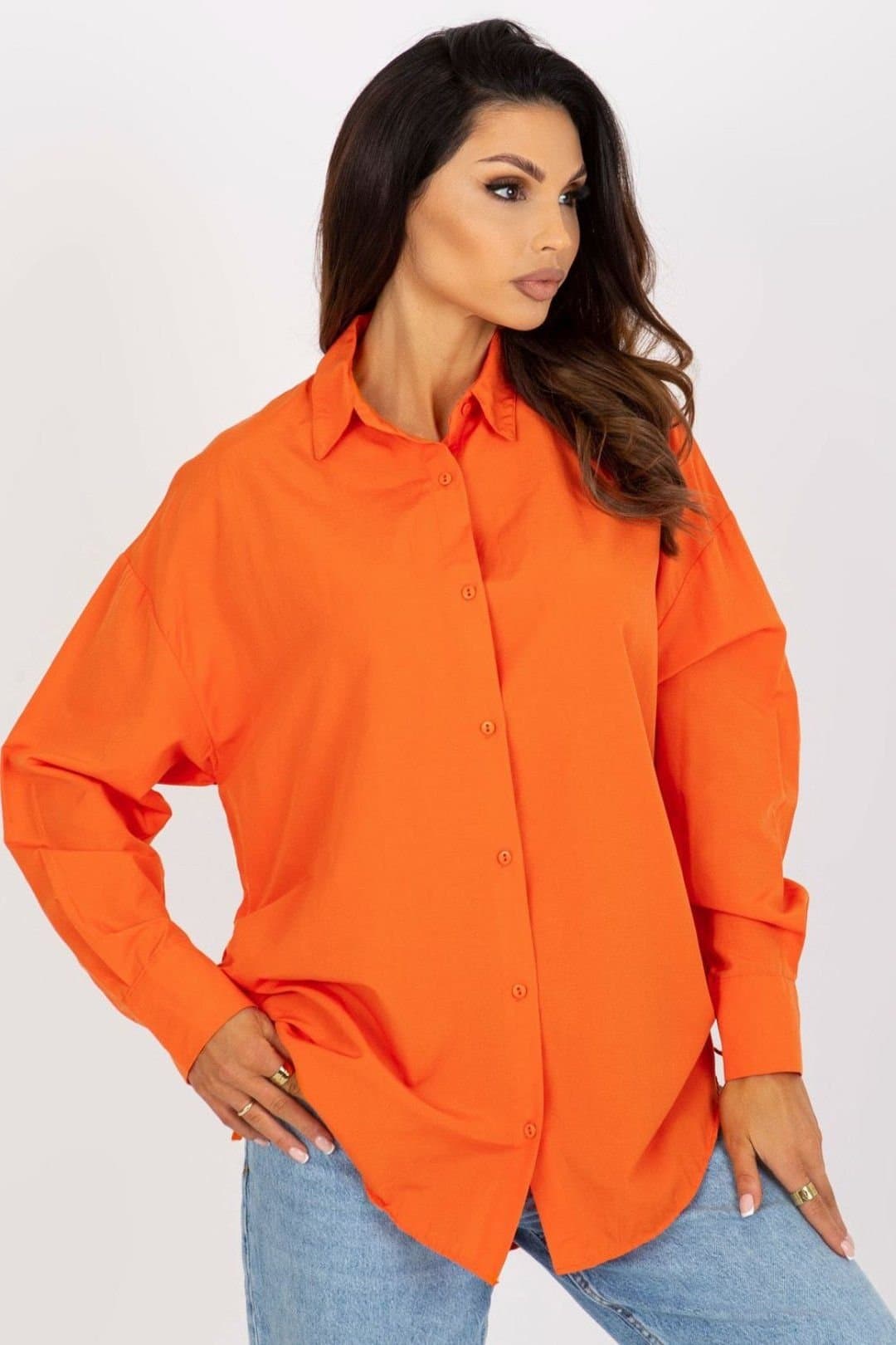 Love Lace Love Lace Women's Loose Long Sleeve Button Shirt with Side Ties Style 176769 in Orange