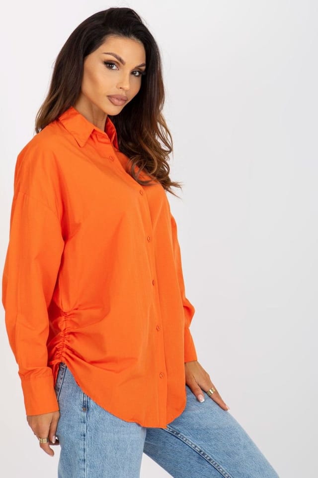 Love Lace Love Lace Women's Loose Long Sleeve Button Shirt with Side Ties Style 176769 in Orange - 2