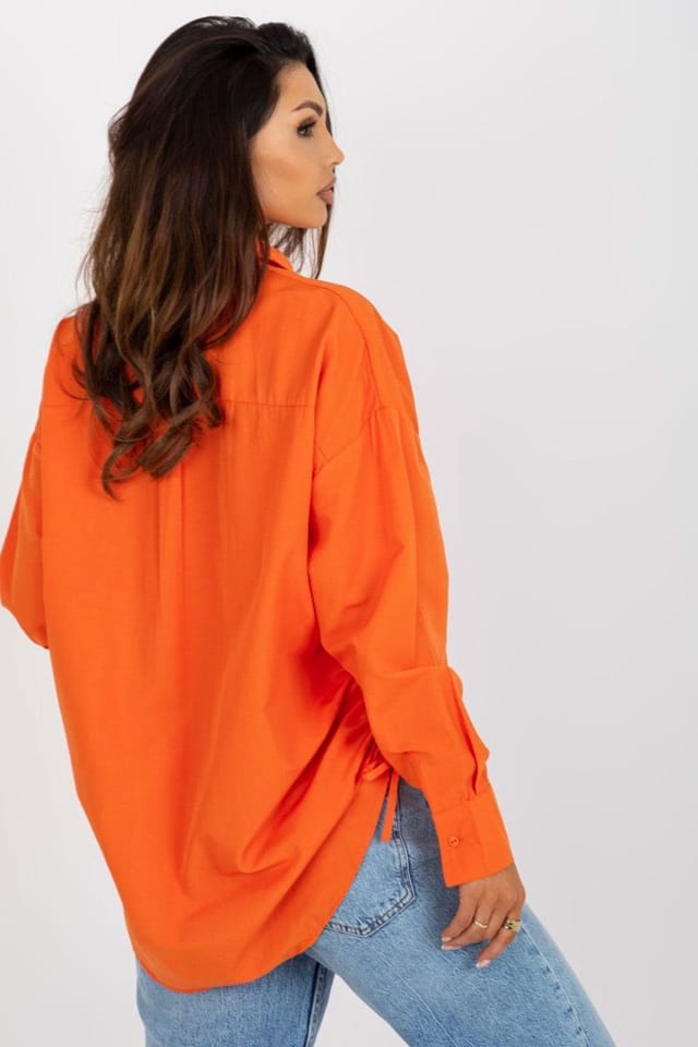 Love Lace Love Lace Women's Loose Long Sleeve Button Shirt with Side Ties Style 176769 in Orange - 3