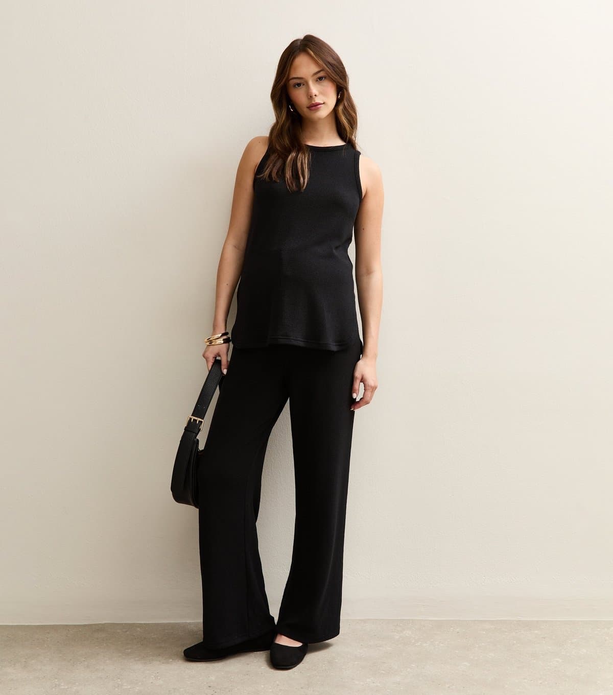 New Look Women's Maternity Black Textured Wide Leg Trousers New Look