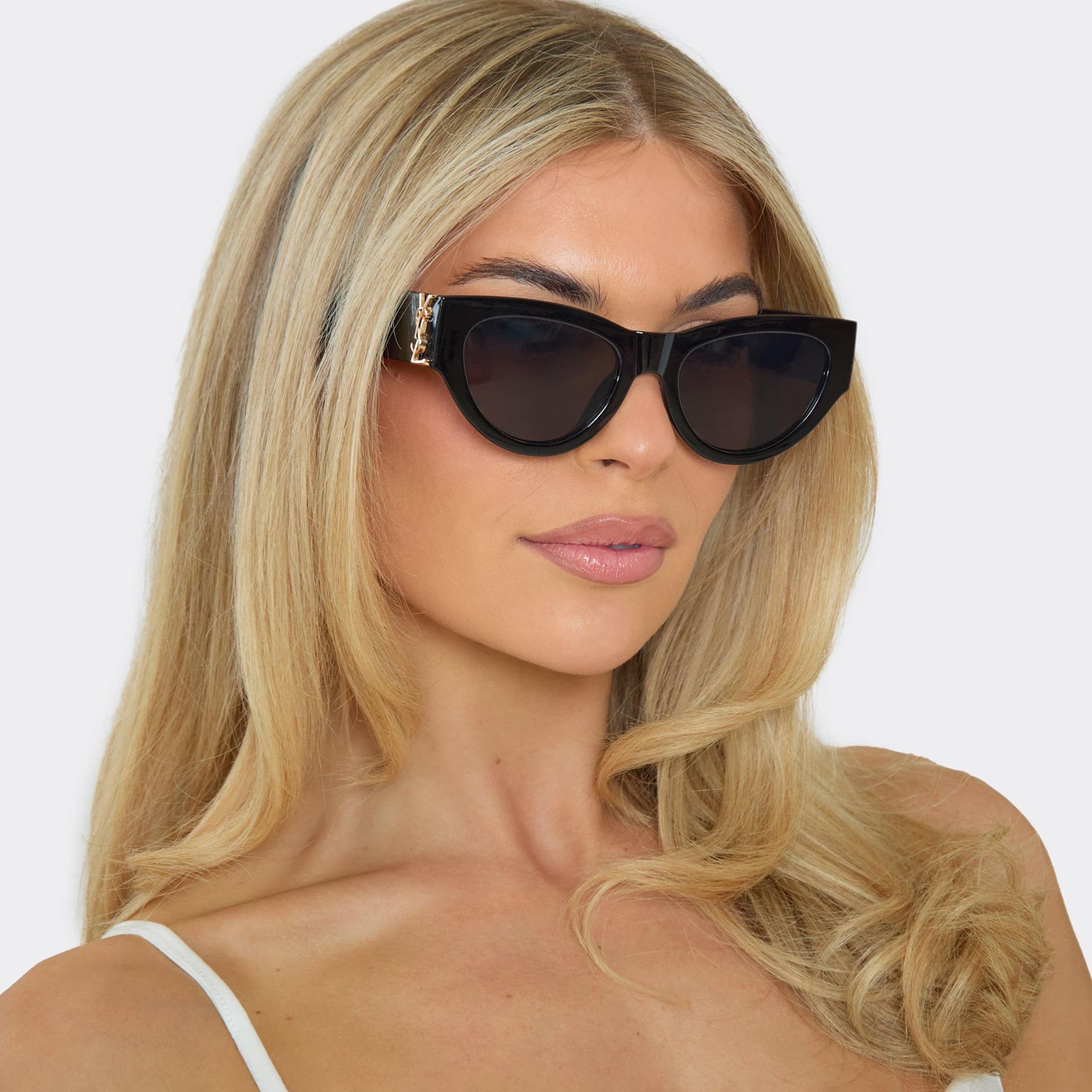 EGO Side Logo Thick Framed Cat Eye Shaped Sunglasses In Black, Women's Size UK 0