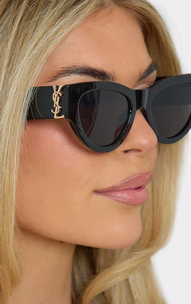 EGO Side Logo Thick Framed Cat Eye Shaped Sunglasses In Black, Women's Size UK 0 - 2