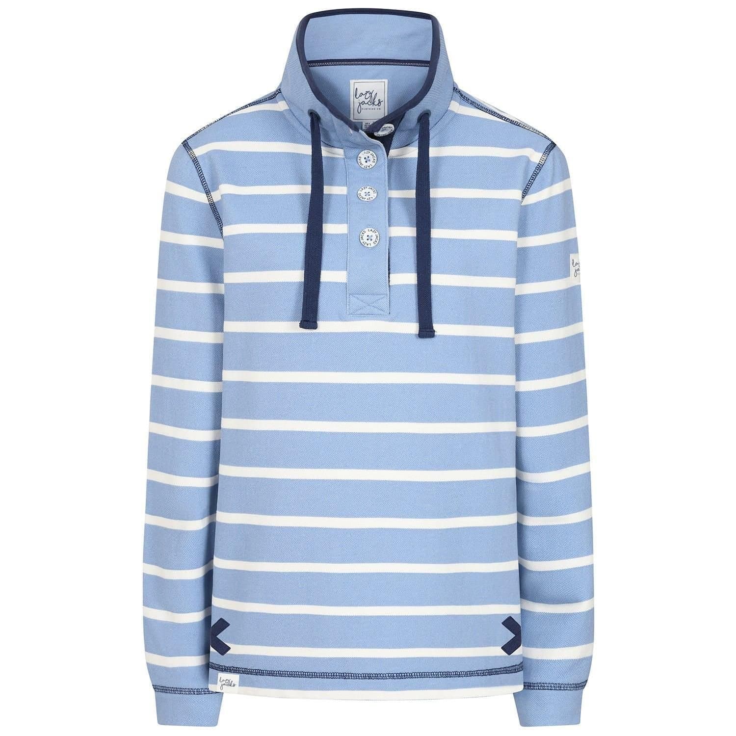 Lazy Jacks Lazy Jacks Women's Pique Button Neck Sweatshirt in Baby Blue