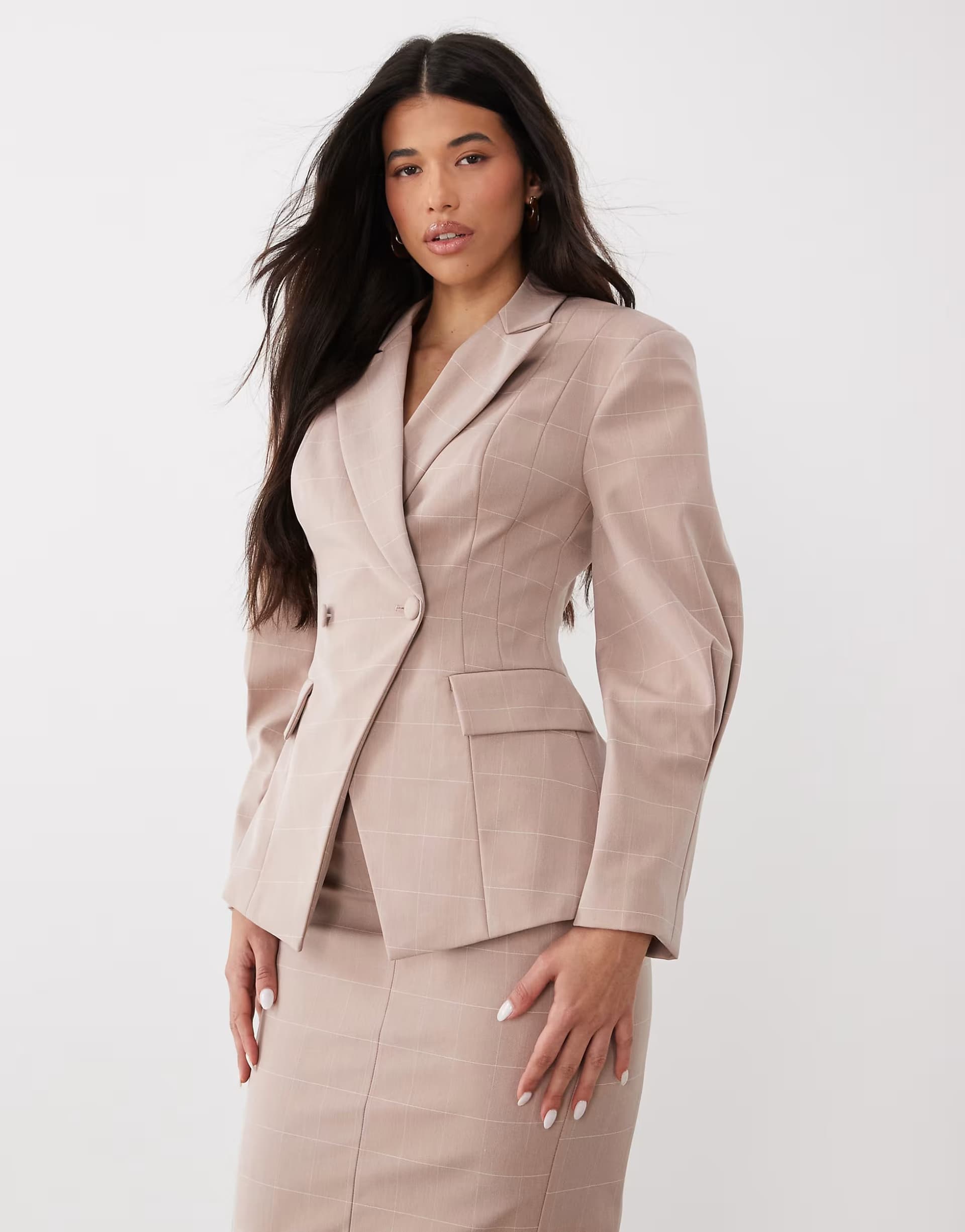 ASOS ASOS LUXE co-ord cinched waist blazer in pink check