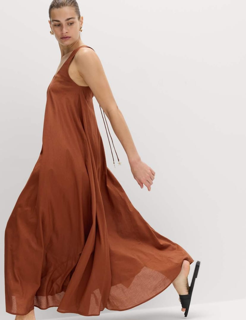 Marks & Spencer M&S Pure Cotton Maxi Volume Beach Dress Chestnut - 1