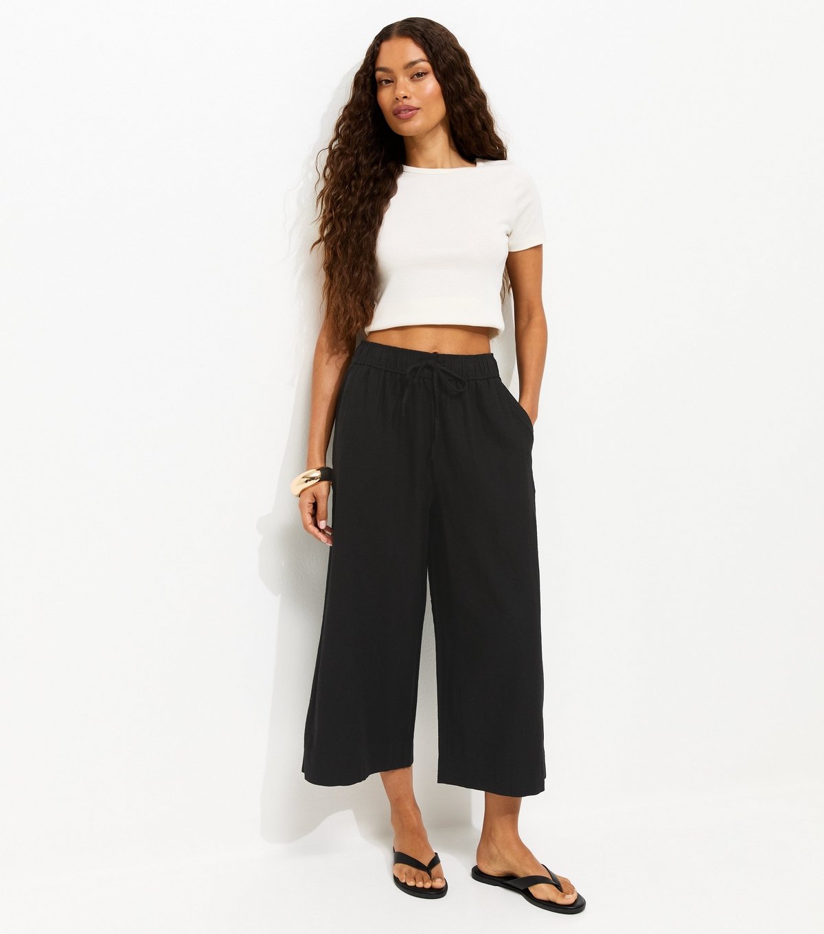 New Look Women's Petite Black Linen Blend Cropped Trousers New Look - 3