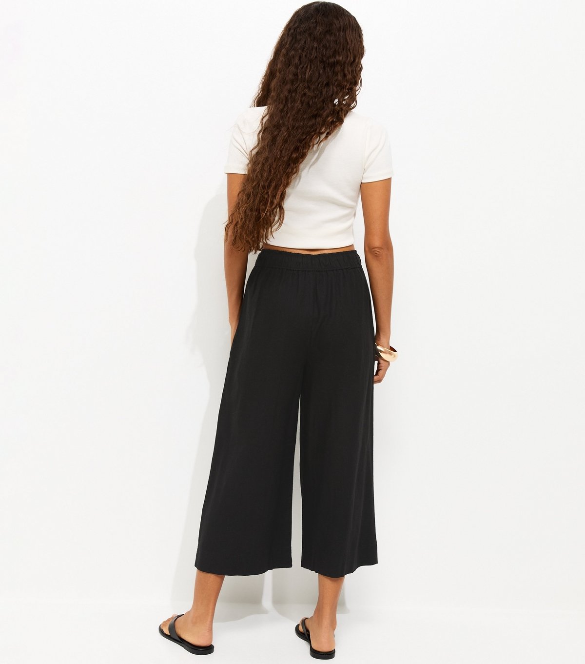 New Look Women's Petite Black Linen Blend Cropped Trousers New Look - 4