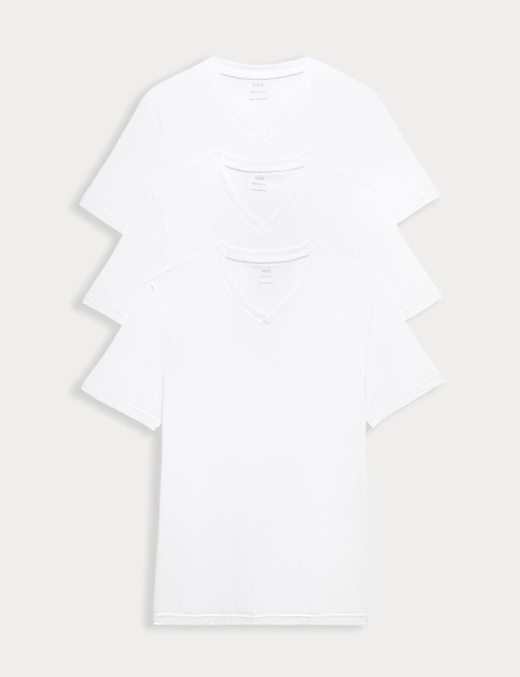 Marks & Spencer M&S 3 Pack Pure Cotton V-Neck T-Shirts White