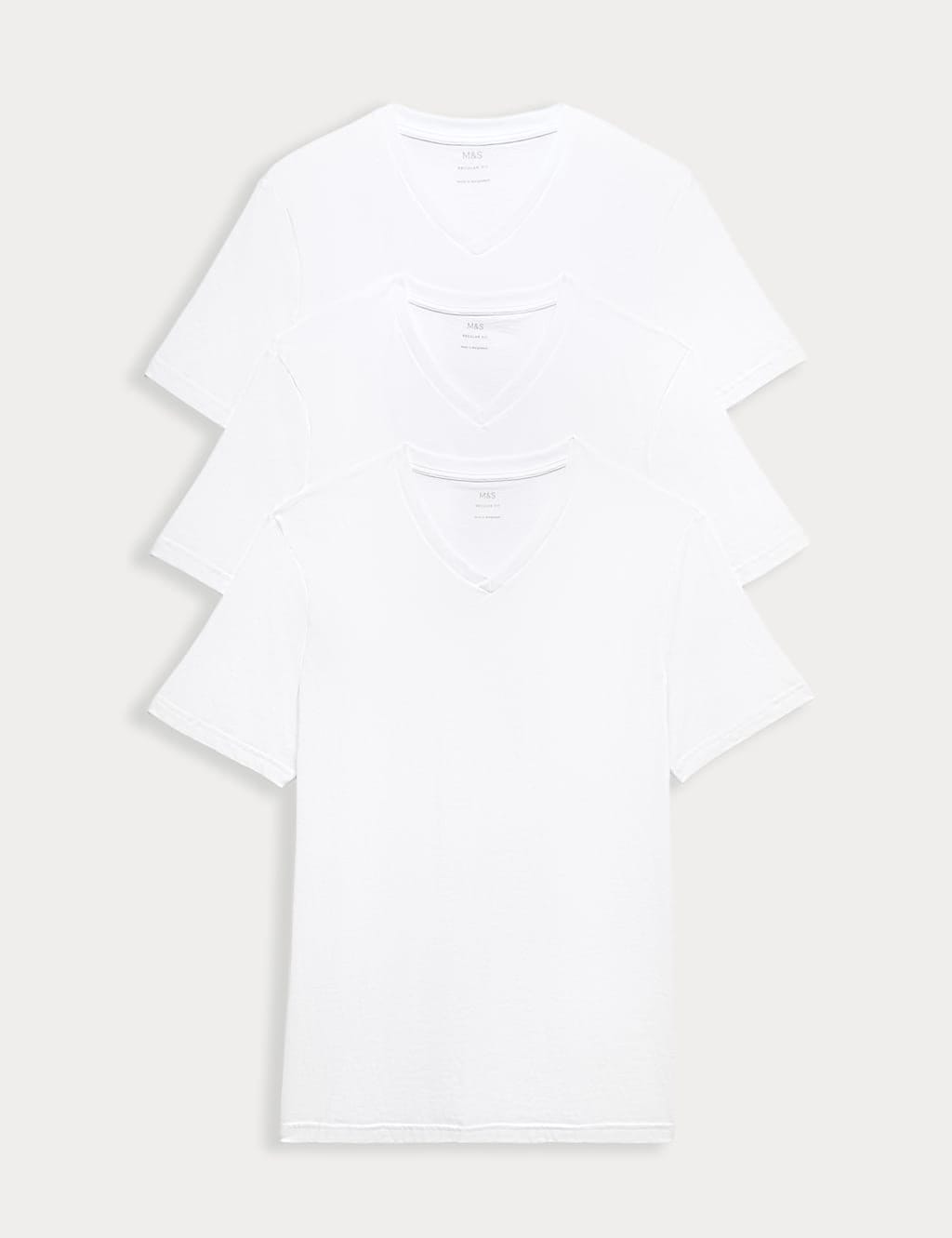 M&S 3 Pack Pure Cotton V-Neck T-Shirts White
