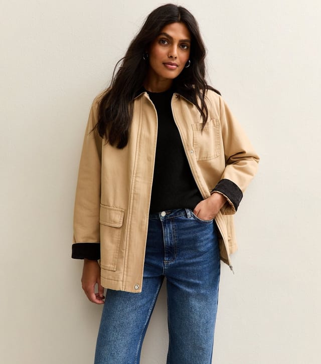 New Look Women's Stone Contrast Collar Midi Barn Jacket New Look - 2