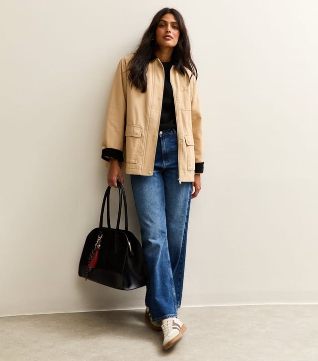 New Look Women's Stone Contrast Collar Midi Barn Jacket New Look - 3