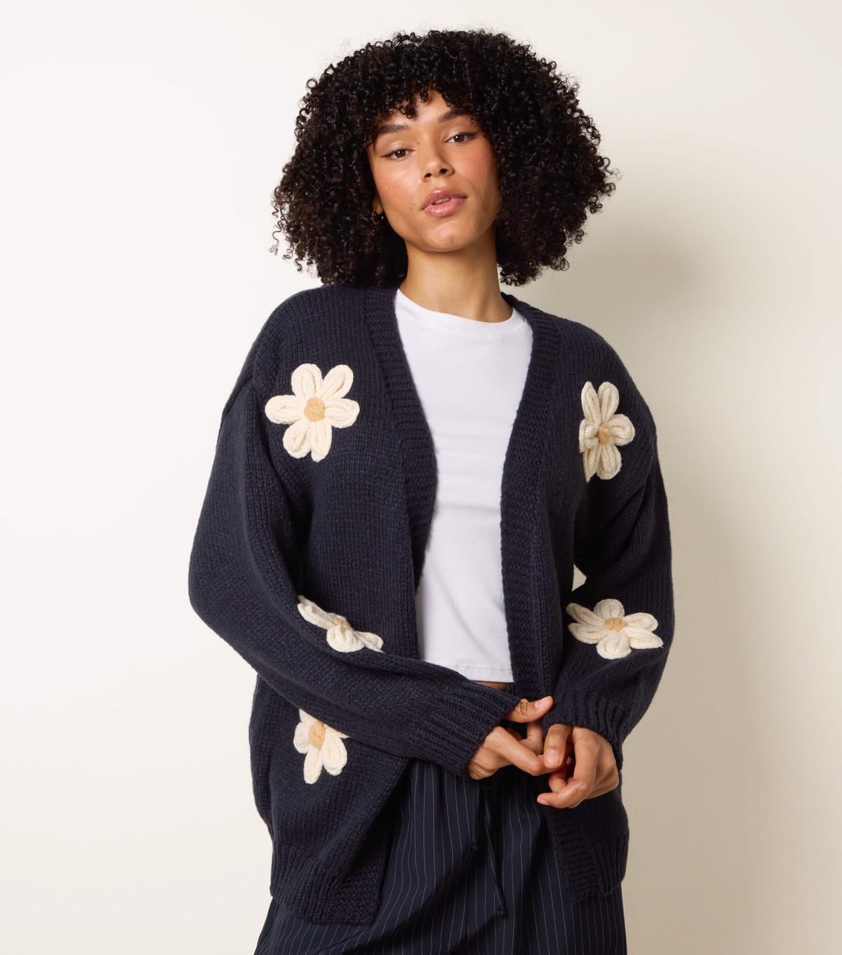 Blue Vanilla Women's Navy Daisy Knit Cardigan Blue Vanilla New Look
