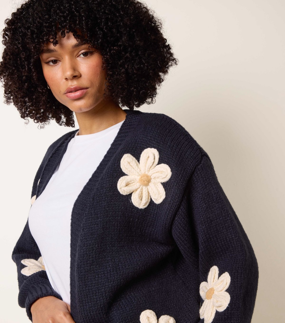 Blue Vanilla Women's Navy Daisy Knit Cardigan Blue Vanilla New Look - 3