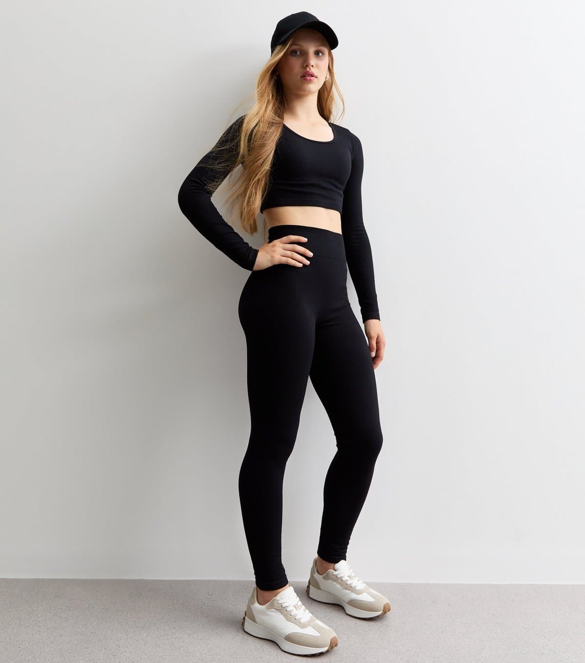 New Look New Look Black Ribbed Leggings For Girls