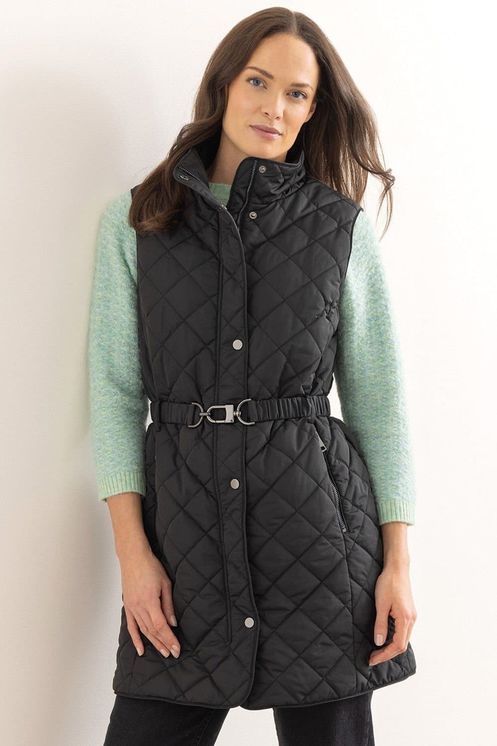 Klass. Klass. Women's Longline Belted Quilted Gilet in Black