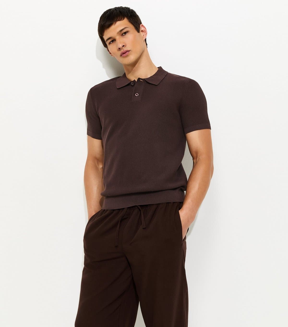 New Look Men's Dark Brown Regular Short Sleeve Polo Top New Look