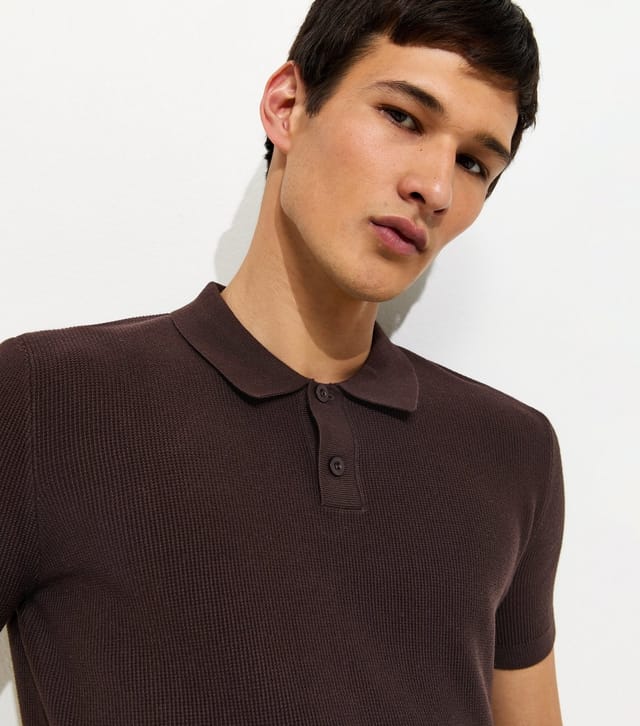 New Look Men's Dark Brown Regular Short Sleeve Polo Top New Look - 2