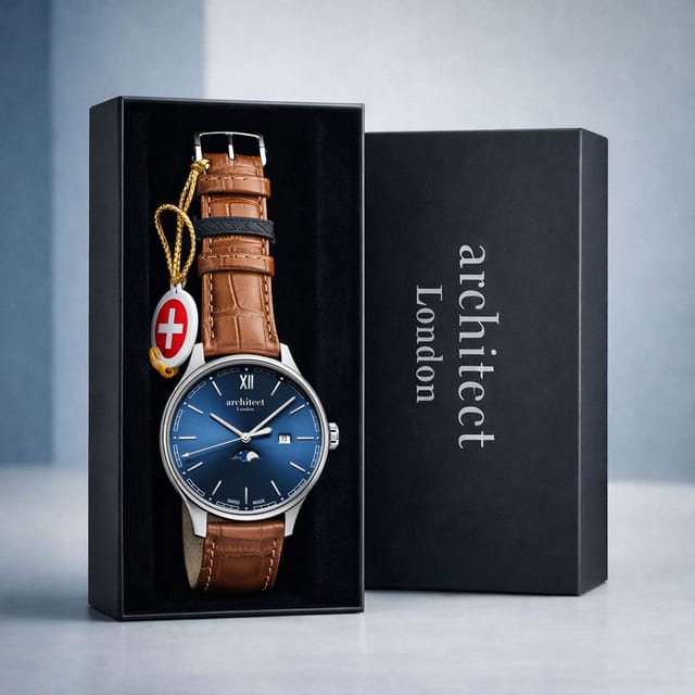 Wear We Met Wear We Met Men's Personalised Swiss Made Montreux Watch - Engraved in Blue - 2