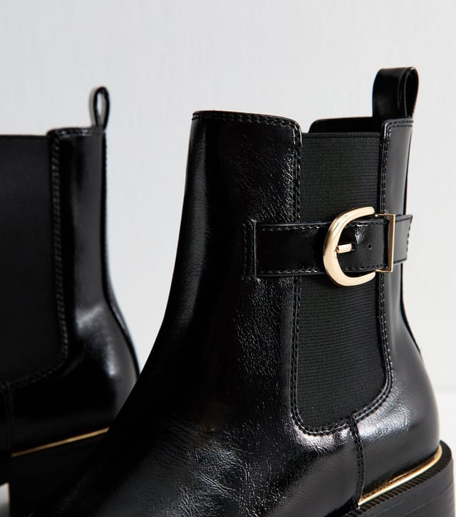 New Look Women's Black Faux Leather Buckle Detail Ankle Boots Vegan New Look - 3