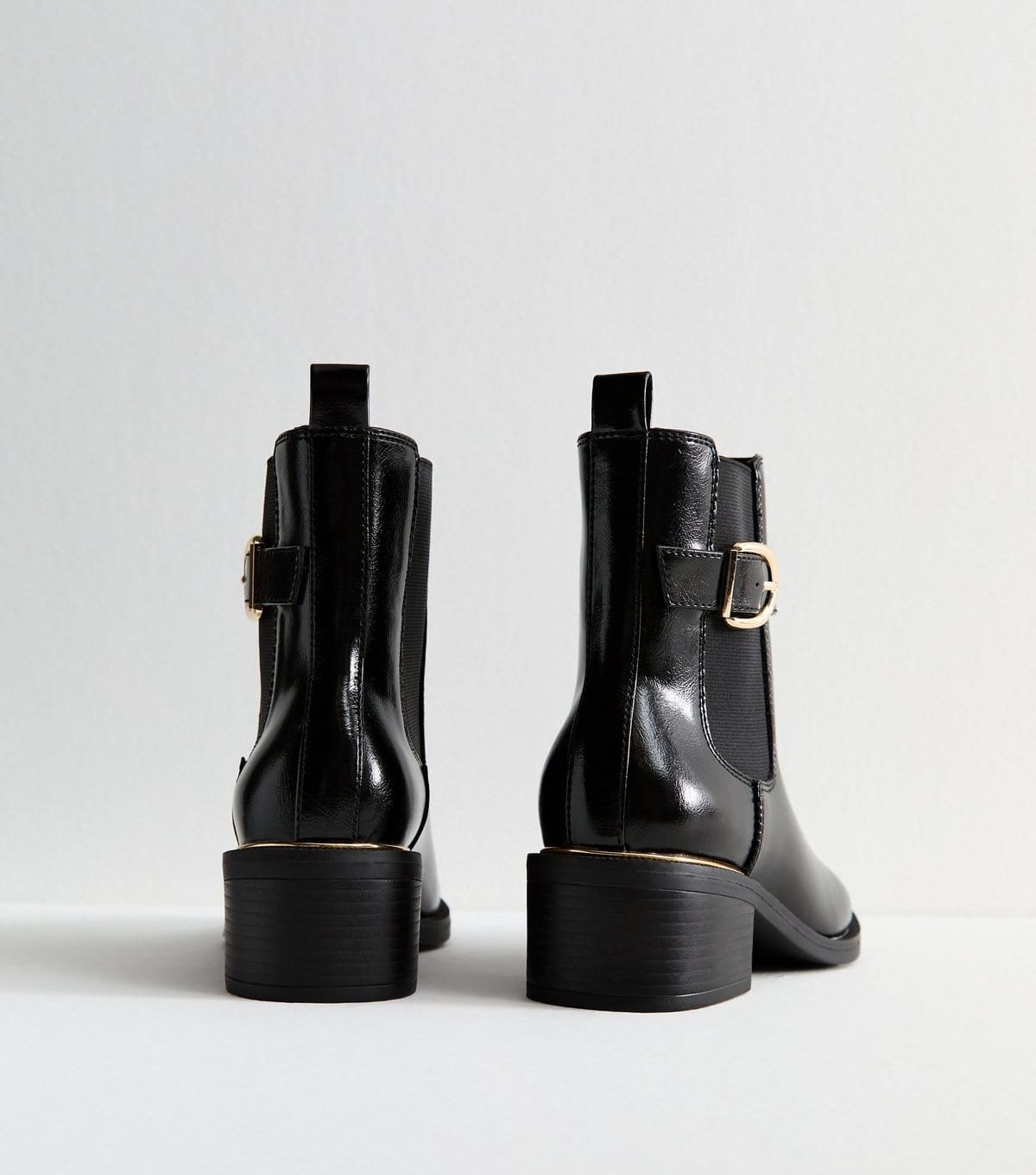 New Look Women's Black Faux Leather Buckle Detail Ankle Boots Vegan New Look - 4