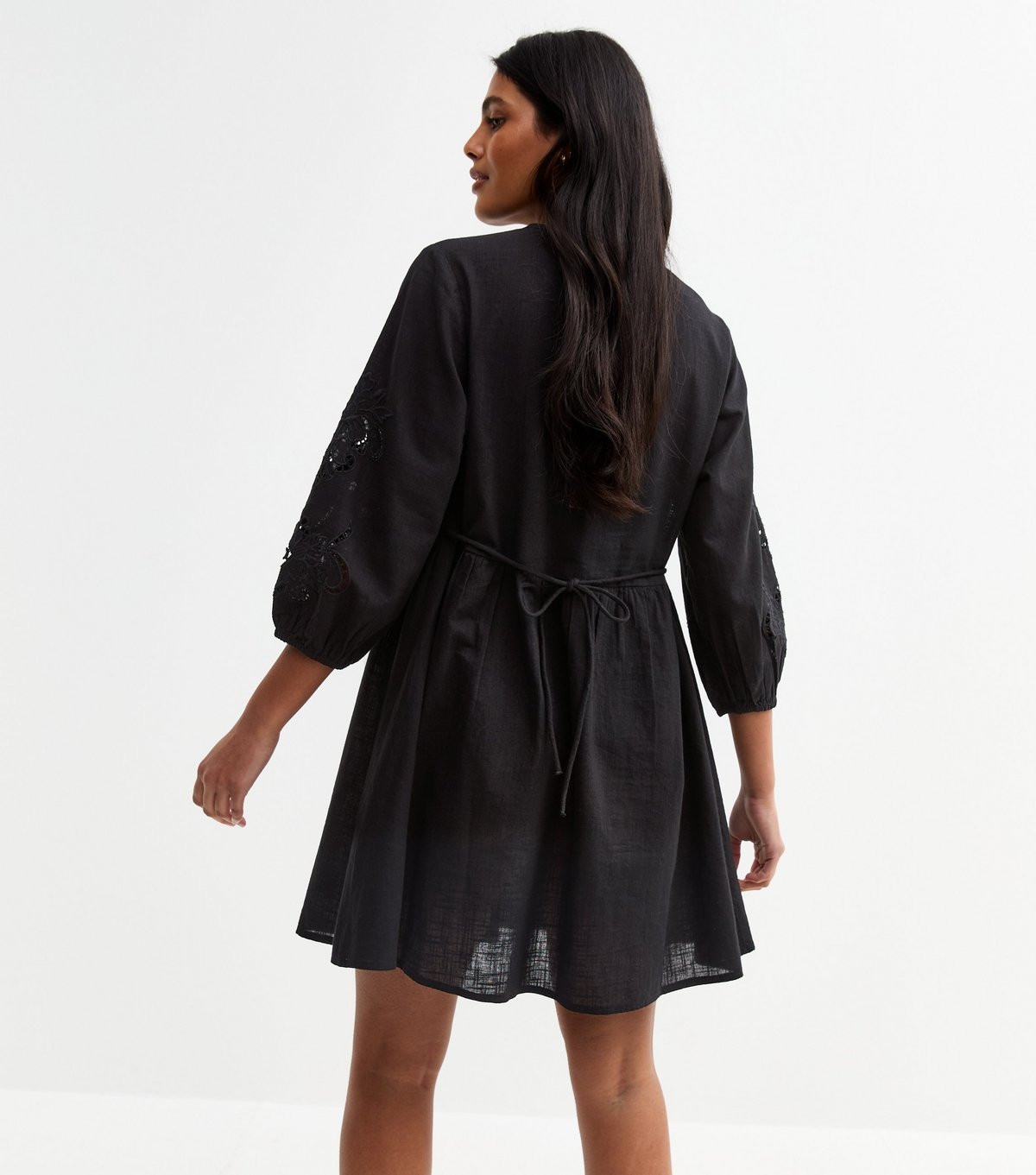 New Look Women's Black Broderie Sleeve Smock Mini Dress New Look - 4