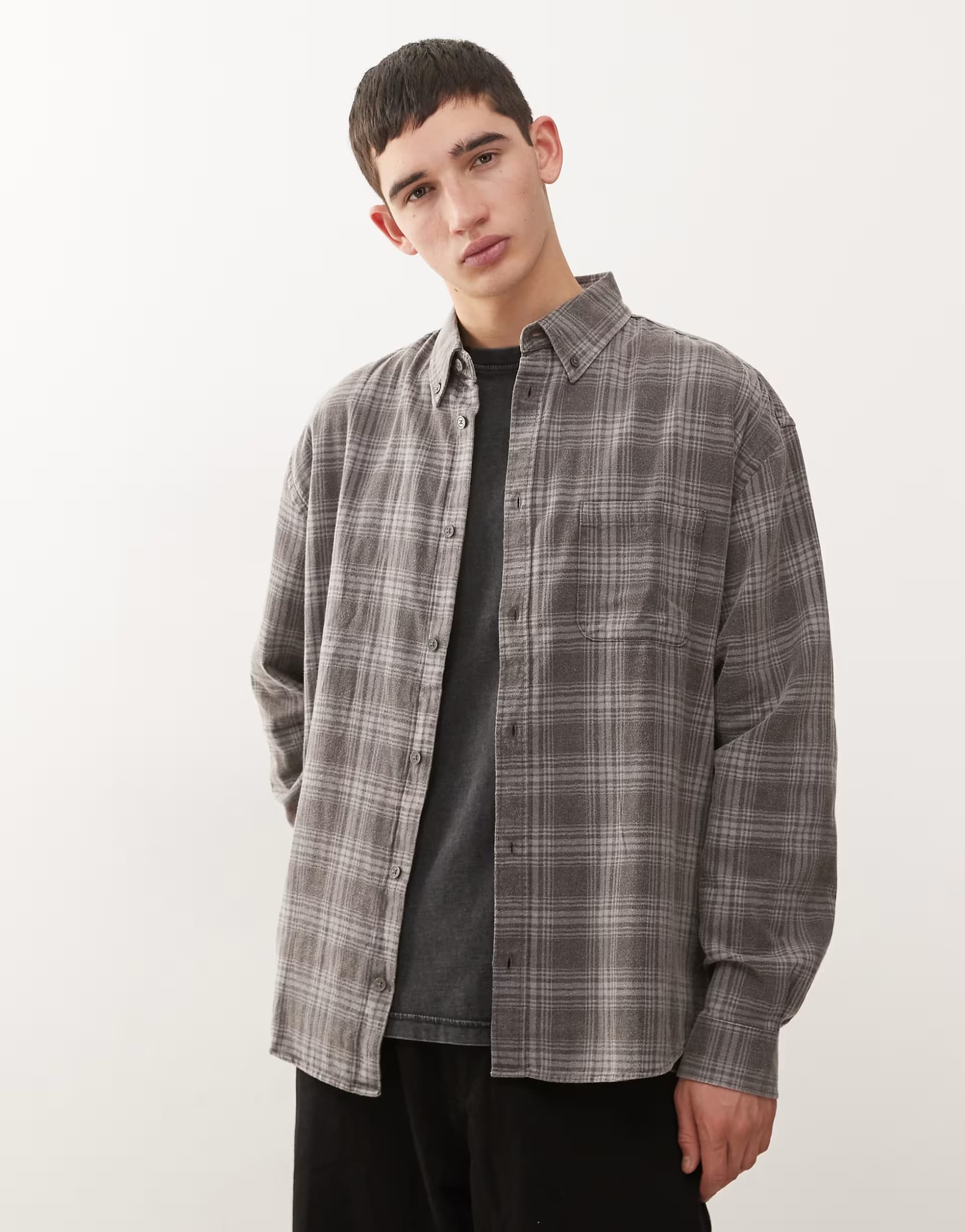 ASOS ASOS Weekday Long Sleeve Flannel Shirt in Vintage Wash Grey Check