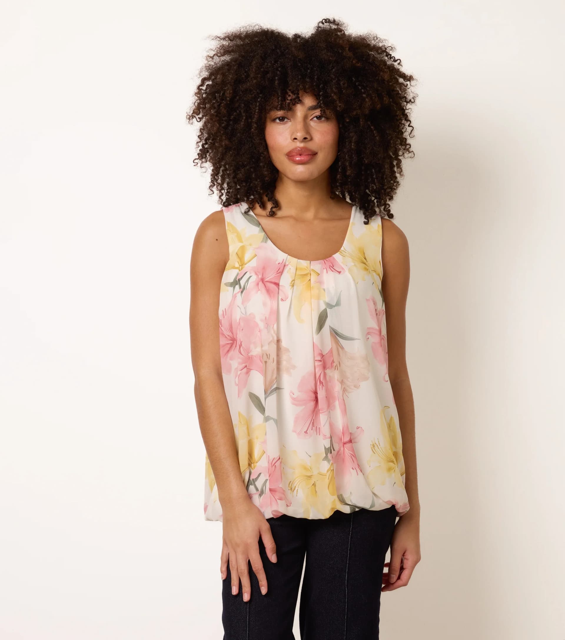 Blue Vanilla Scoop Neck Puffball Sleeveless Top