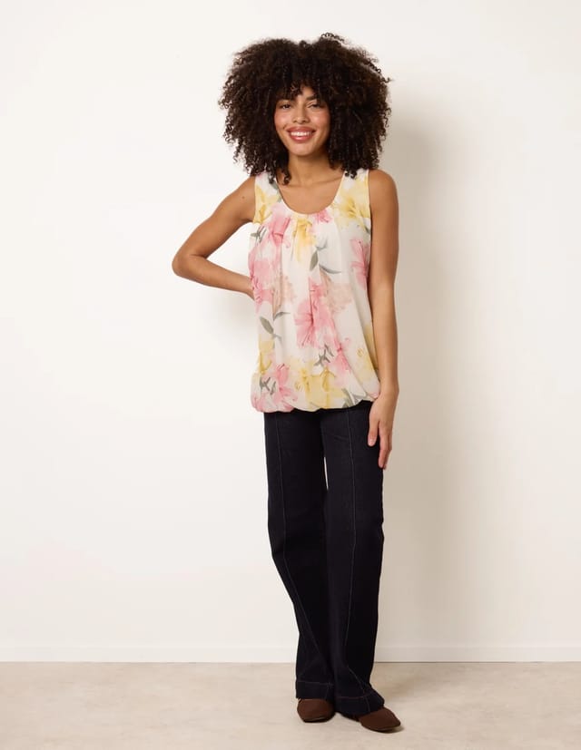 Blue Vanilla Scoop Neck Puffball Sleeveless Top - 3