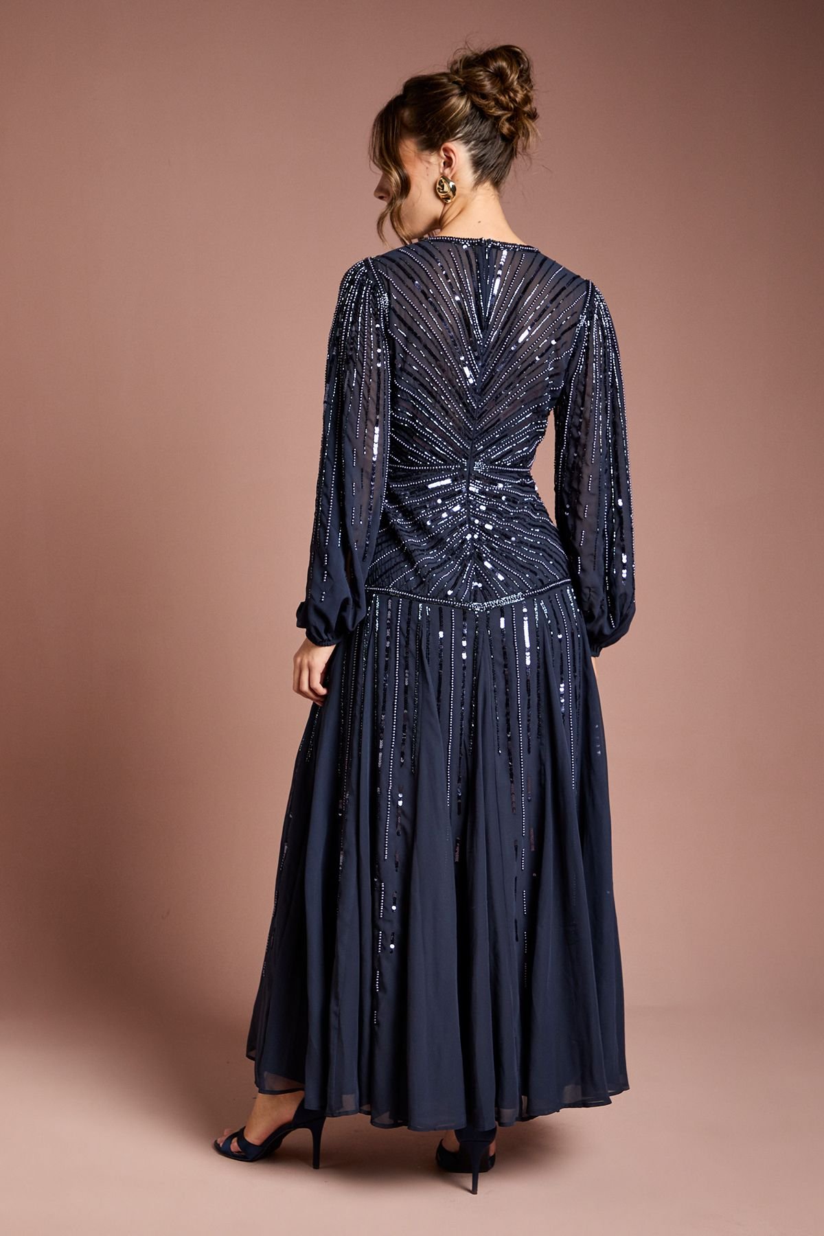 Coast Coast Women's Long Sleeve Linear Embellished Maxi Dress in Navy - 3