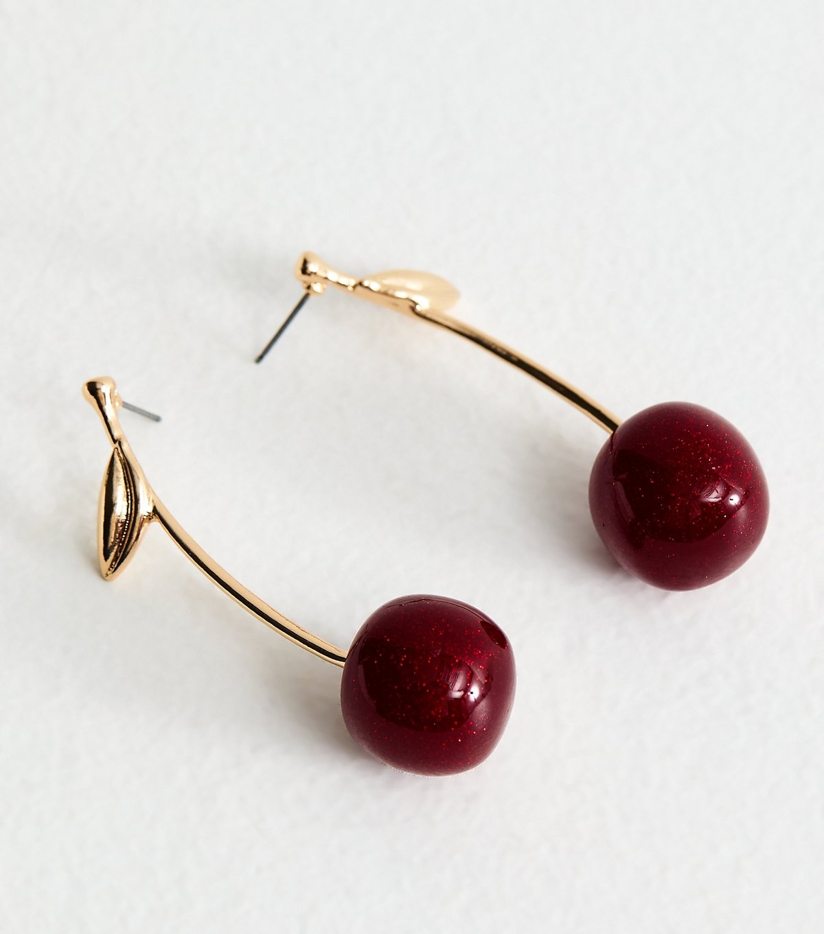 New Look Gold Tone Burgundy Single Cherry Dropped Earrings New Look - 3