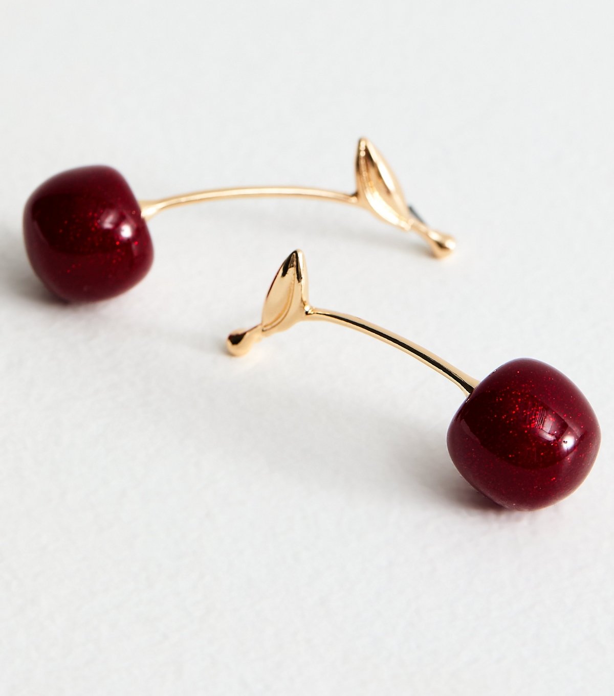 New Look Gold Tone Burgundy Single Cherry Dropped Earrings New Look - 4