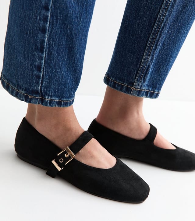 New Look Women's Truffle Black Faux Suede Mary Jane Flats Vegan New Look - 2