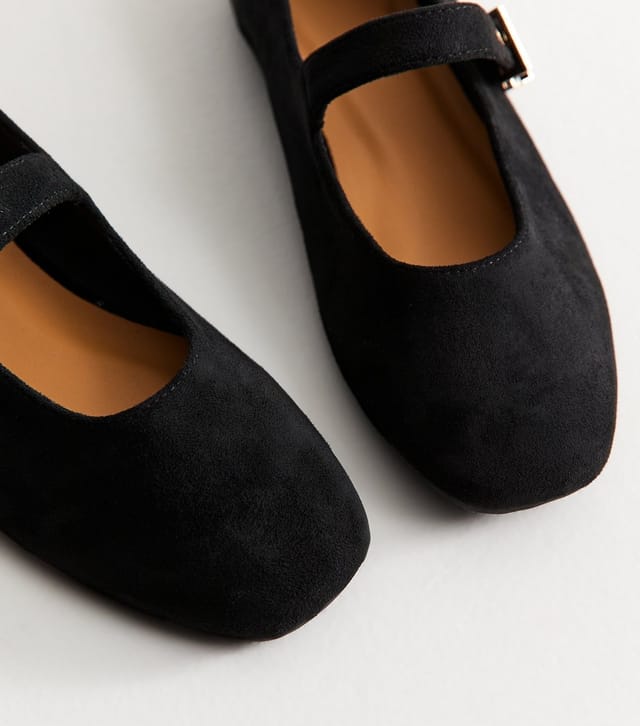 New Look Women's Truffle Black Faux Suede Mary Jane Flats Vegan New Look - 3