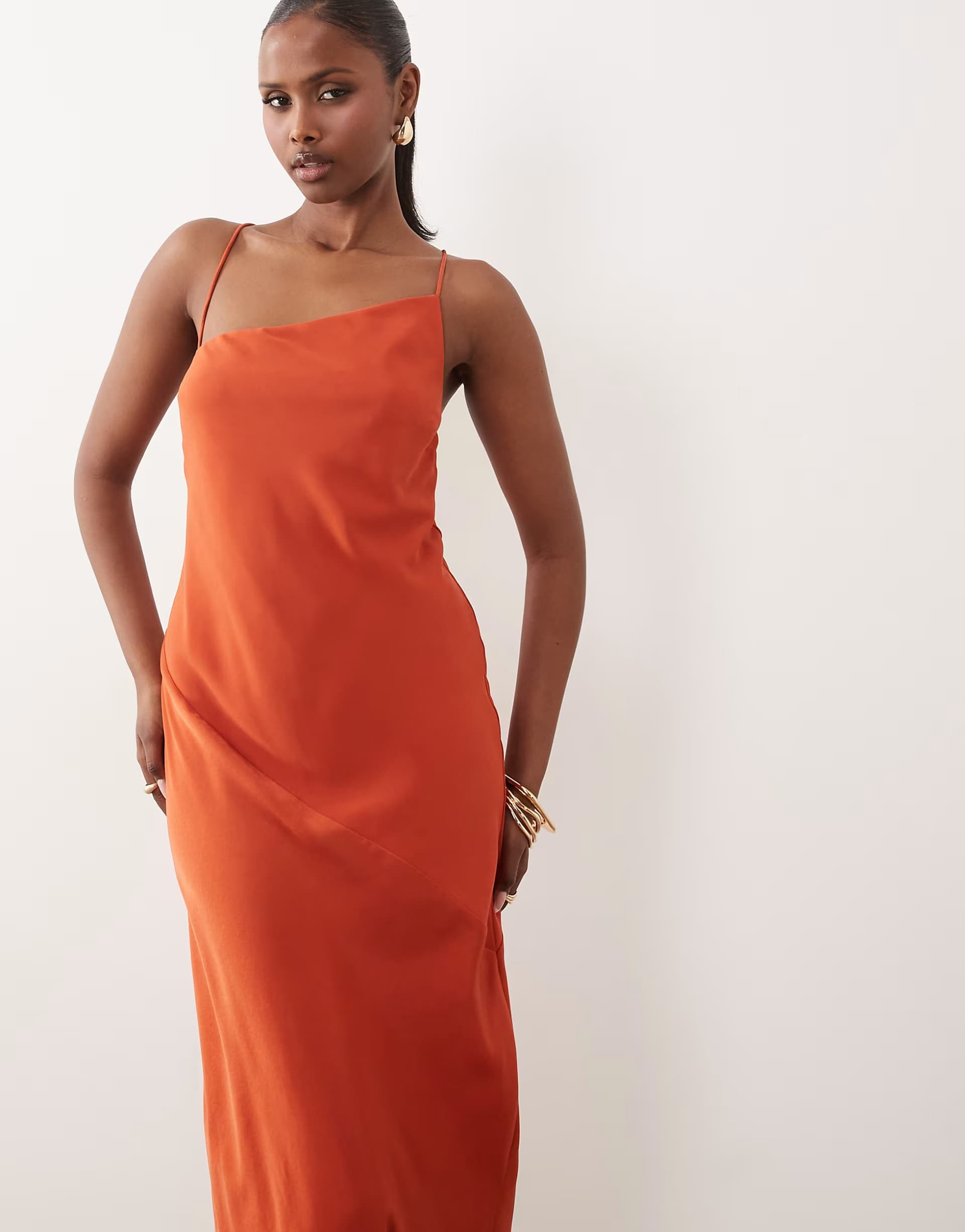ASOS ASOS DESIGN hybrid satin panel cami maxi dress in terracotta