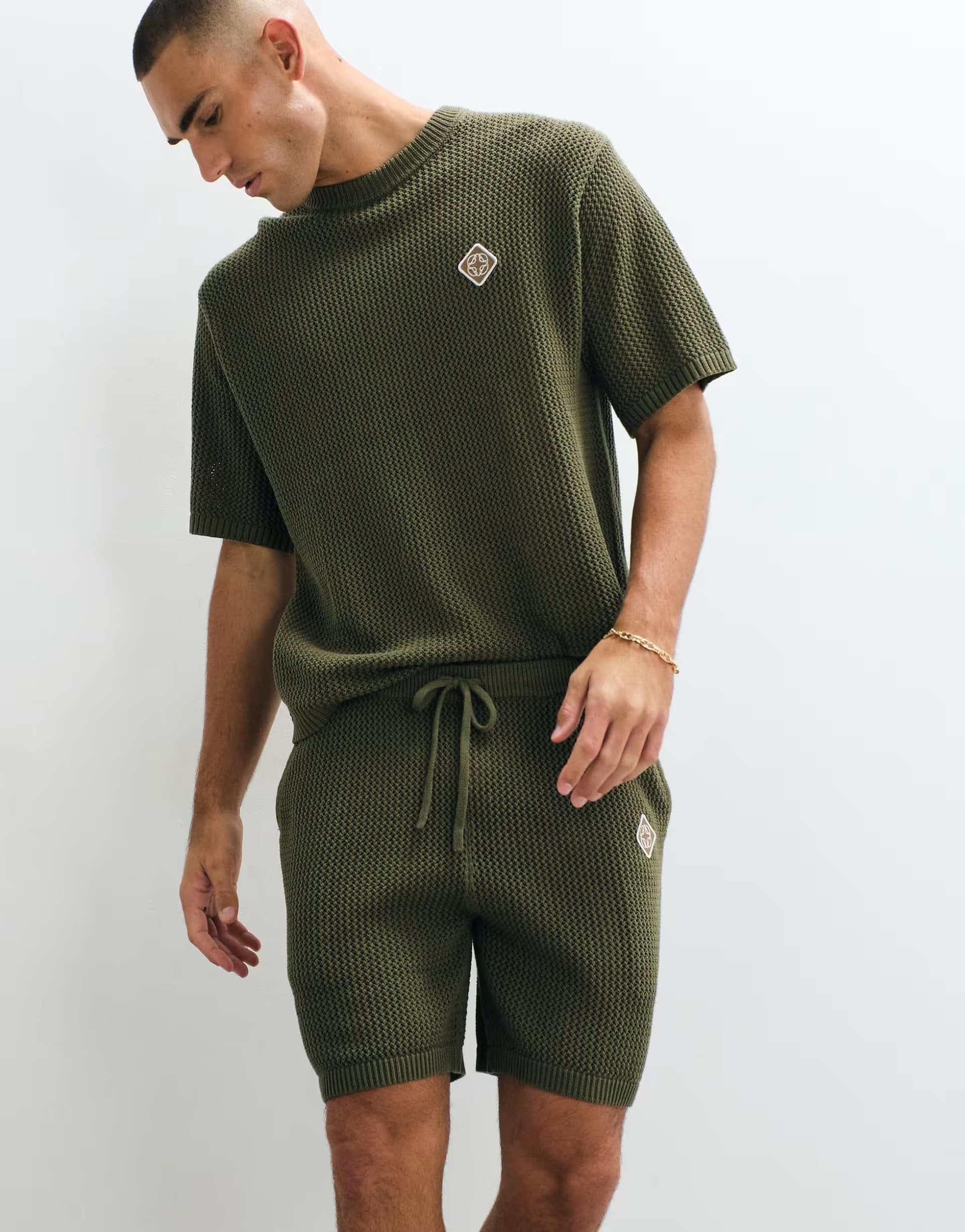 ASOS Belier crochet knit shorts co-ord in olive