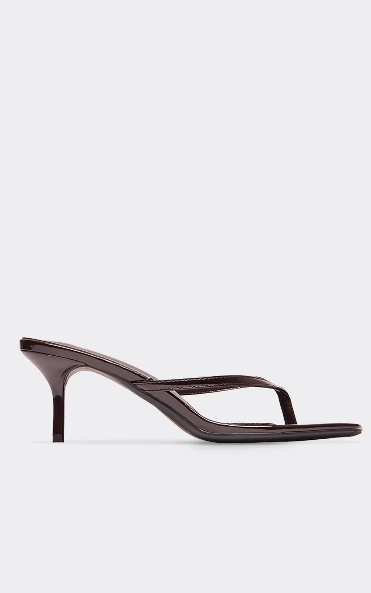 EGO Celeste Thong Strap Square Toe Heeled Mule In Brown Patent, Women's Size UK 3