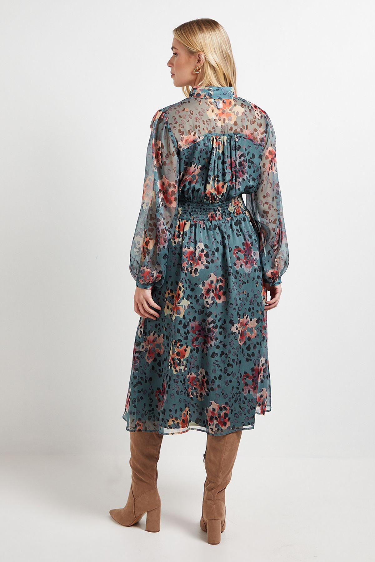 Wallis Wallis Women's Petite Tie Neck Seam Detail Midi Dress in Sage - 3