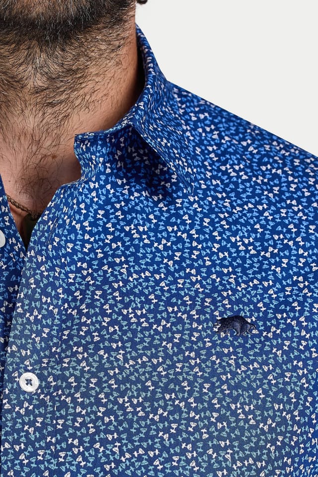 raging bull Raging Bull Men's Long Sleeve Flower Bud Cotton Poplin Shirt in Navy - 3