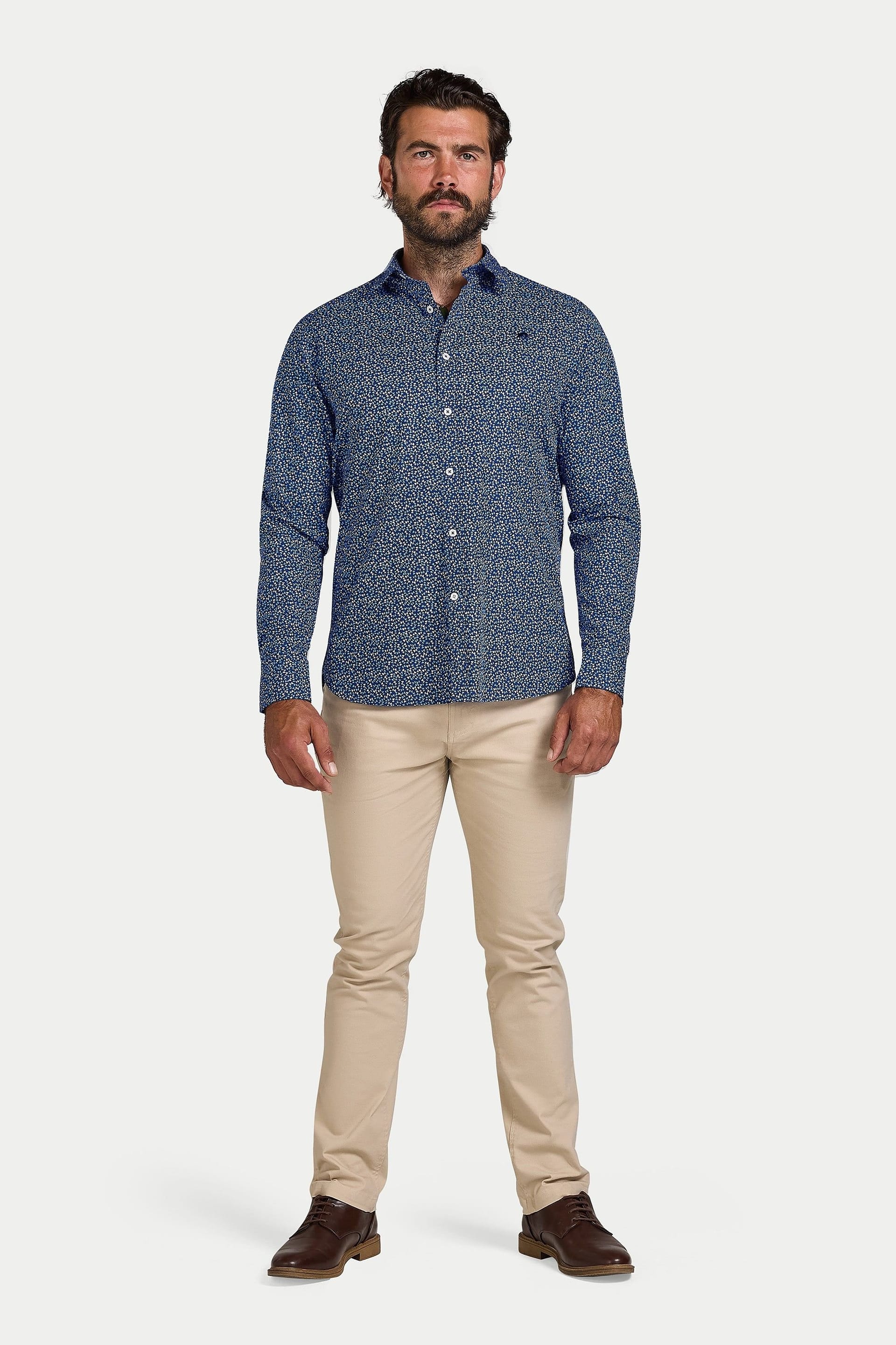 raging bull Raging Bull Men's Long Sleeve Flower Bud Cotton Poplin Shirt in Navy - 4