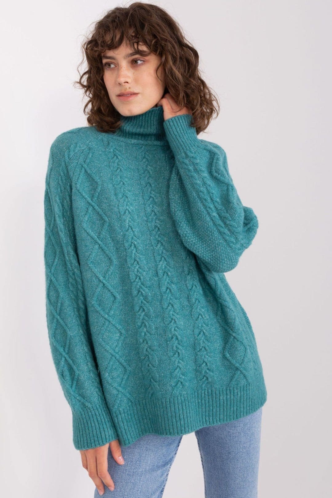 Love Lace Blue Acrylic Turtleneck Sweater