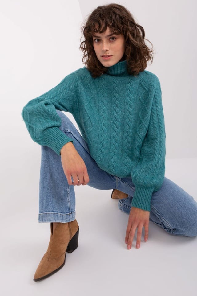 Love Lace Love Lace Women's Plaid Turtleneck Acrylic Sweater Long Sleeve Style 189226 in Blue - 2