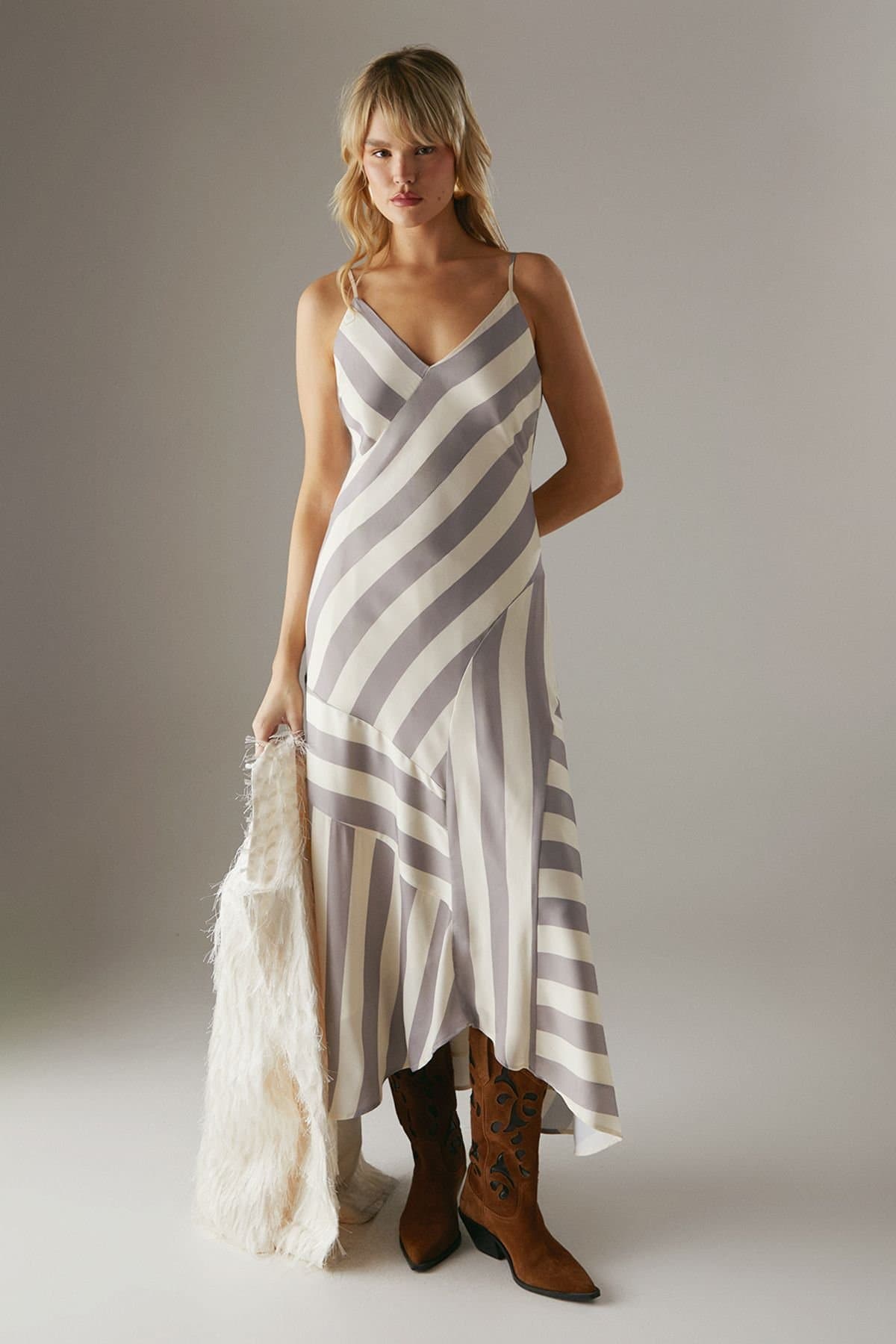 Warehouse Warehouse Women's Cutabout Stripe Strappy Midi Slip Dress