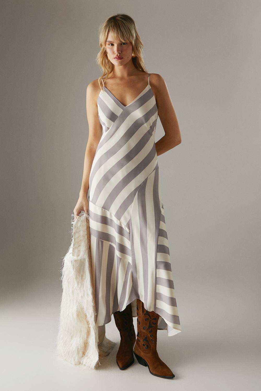 Warehouse Warehouse Women's Cutabout Stripe Strappy Midi Slip Dress - 2